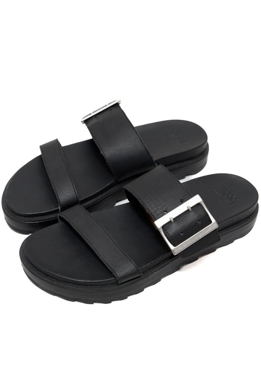 Sorel Black Leather Roaming Buckle Slide Sandals Size 7